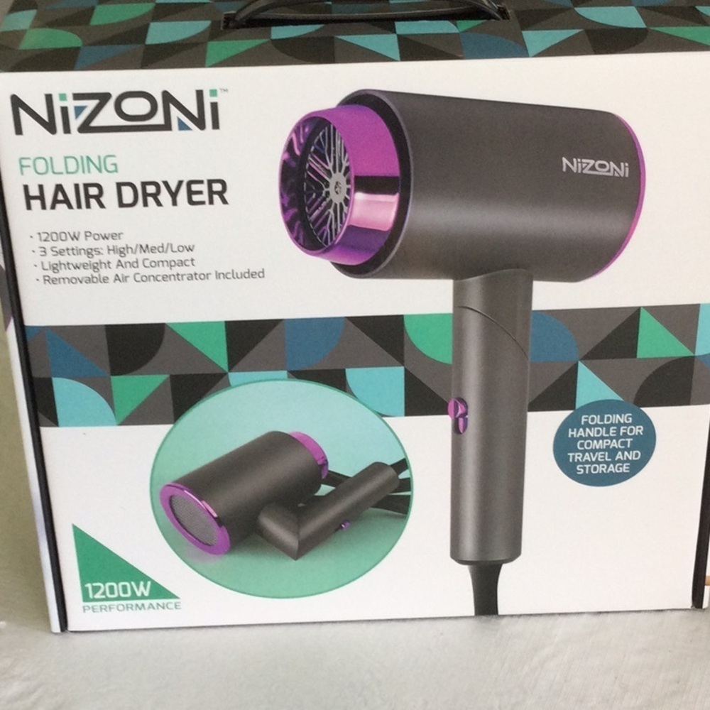 Compact Folding Hair Dryer - Black and Purple